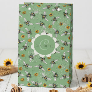 Trendy saliegroene zoemende honingbij voor de zome klein cadeauzakje