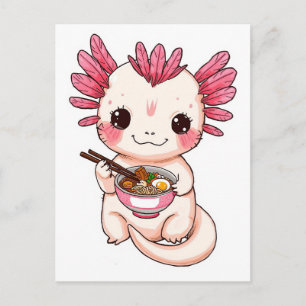 Trendy Schattig Axolotl die ramen Japans eet Briefkaart