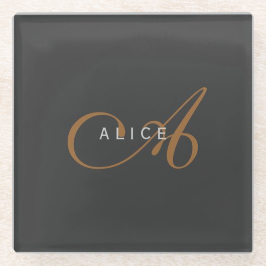 Trendy Schattig Plain Monogram Initiaal Naam Glazen Onderzetter (Voorkant)