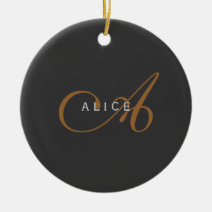 Trendy Schattig Plain Monogram Initiaal Naam Keramisch Ornament