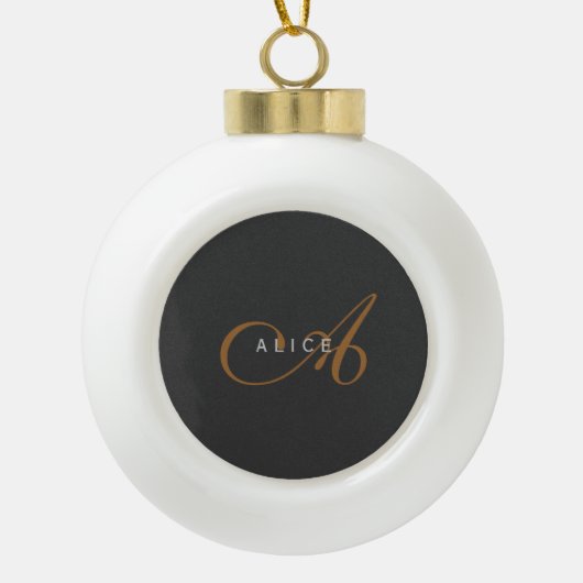 Trendy Schattig Plain Monogram Initiaal Naam Keramische Bal Ornament (Voorkant)