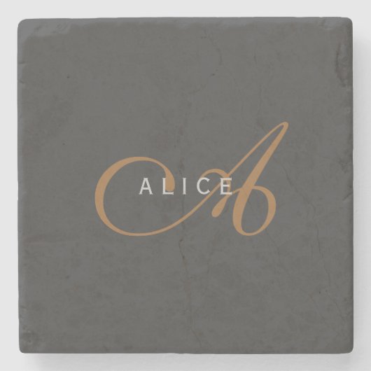 Trendy Schattig Plain Monogram Initiaal Naam Stenen Onderzetter (Voorkant)