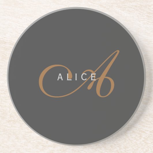 Trendy Schattig Plain Monogram Initiaal Naam Zandsteen Onderzetter (Voorkant)