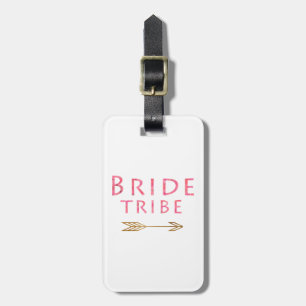 trendy schattig roze bruidtribe gouden pijl bagagelabel