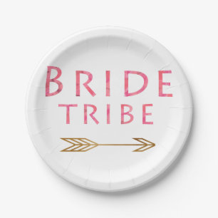trendy schattig roze bruidtribe gouden pijl papieren bordje