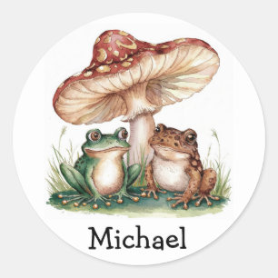 Trendy Schattige Happy Green Frog en paddenstoele Ronde Sticker