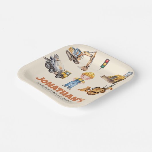 Trendy Schattigee bouwvoertuigen Verjaardagsfeest Papieren Bordje (Gebogen)