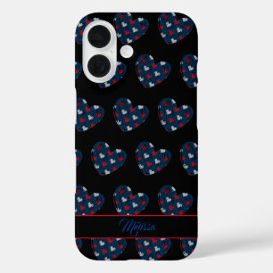 Trendy Schattigee Harten Blauw Rood iPhone 16 Hoesje