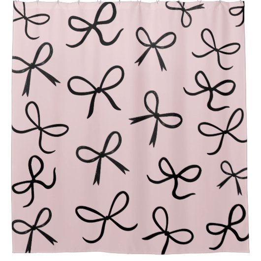 Trendy Schattigee Little Black Bows Pink Douchegordijn (Voorkant)