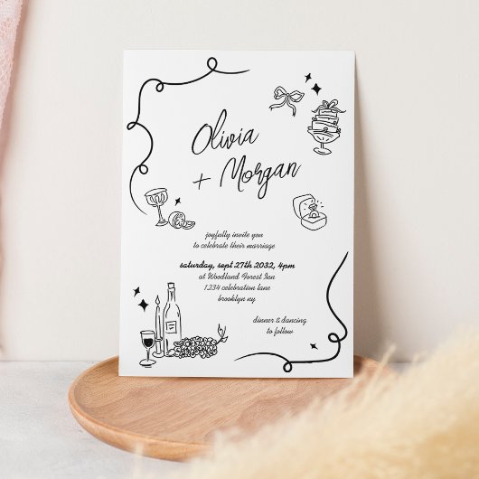 Trendy Scribble Doodle Script bruiloft uitnodiging