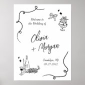 Trendy Scribble Doodle Script Wedding Welkom Poster (Voorkant)