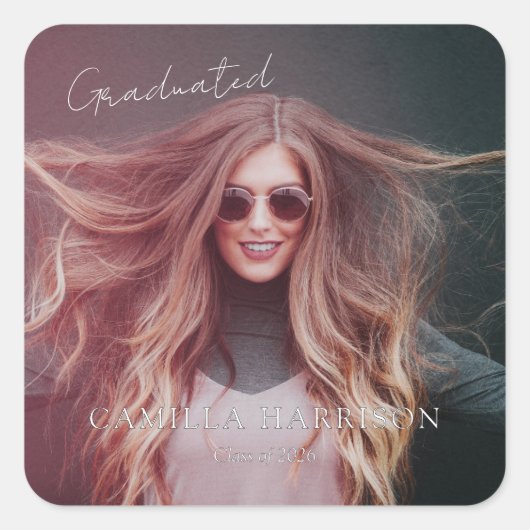 Trendy Script Afstudeercadeau Vierkante Sticker (Voorkant)