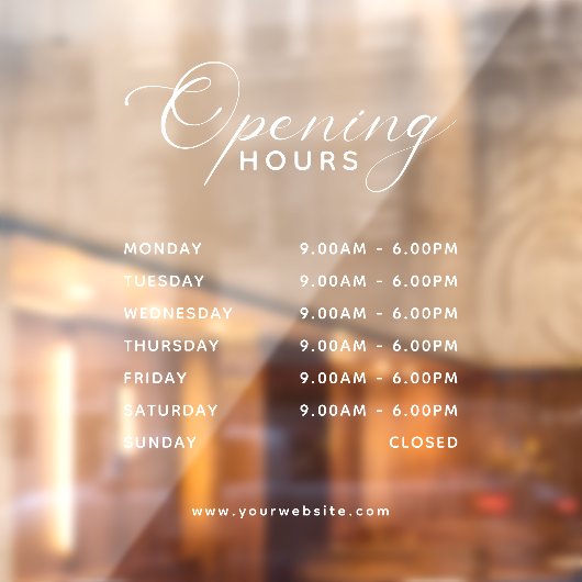 Trendy Script Business Opening Hours Transparent Raamsticker (Vel 2)