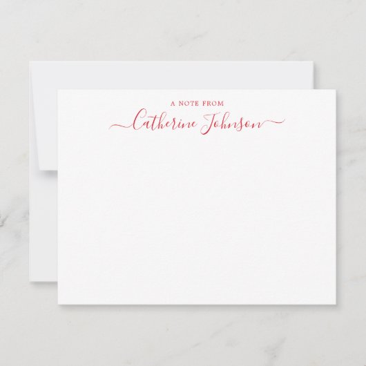 Trendy Script Calligraphy A Note from Bright Red Notitiekaartje (Voorkant)
