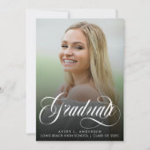 Trendy Script Calligraphy White Overlay Afstuderen Aankondiging (Voorkant)