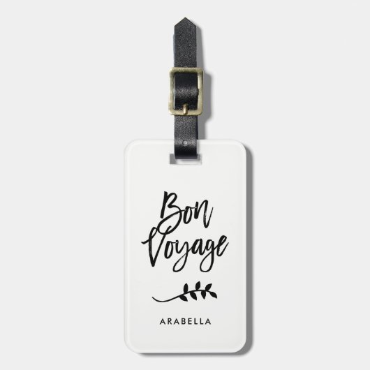 Trendy Script en Leaves | Bon Voyage Bagagelabel (Voorkant verticaal)