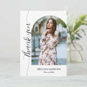 Trendy Script Foto Afstuderen Bedankkaart (Staand voorkant)