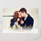 Trendy Script Foto Bruiloft Save the Date Folie Uitnodiging (Voorkant)
