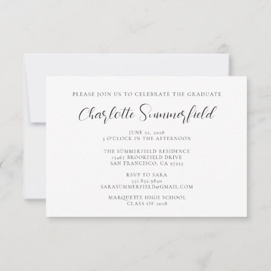 Trendy Script Foto Zwart & Wit Afstuderen Kaart (Achterkant)