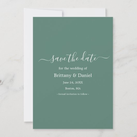 Trendy script Getting Married Eucalyptus Green Save The Date (Achterkant)