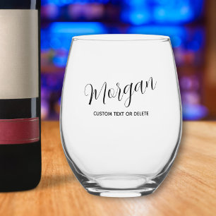 Trendy script kalligrafie gepersonaliseerd op maat wijnglas zonder voet