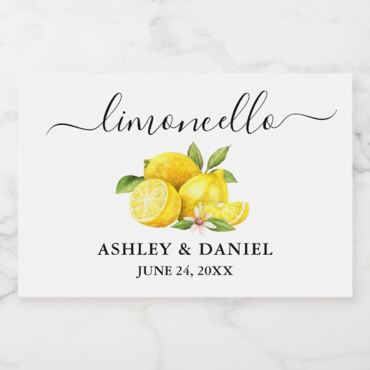 Trendy Script Lemons Limoncello Small Bottle Label Sparkling Wijnetiket (Enkel label)