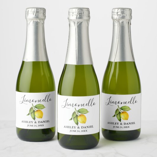 Trendy Script Limoncello Lemon Small Bottle Label Sparkling Wijnetiket (Flessen)