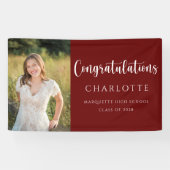 Trendy Script Maroon Afstuderen Photo Banner (Horizontaal)