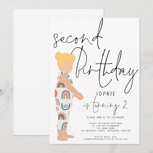 Trendy Script Meisje Blonde Rainbows 2e verjaardag Kaart (Voorkant / Achterkant)