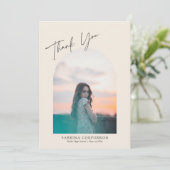 Trendy Script met Arch twee foto bedankt u Aankondiging (Staand voorkant)