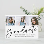 Trendy Script Minimalist 3 Photo Afstuderen Aankondiging (Staand voorkant)