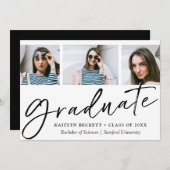 Trendy Script Minimalist 3 Photo Afstuderen Aankondiging (Voorkant / Achterkant)
