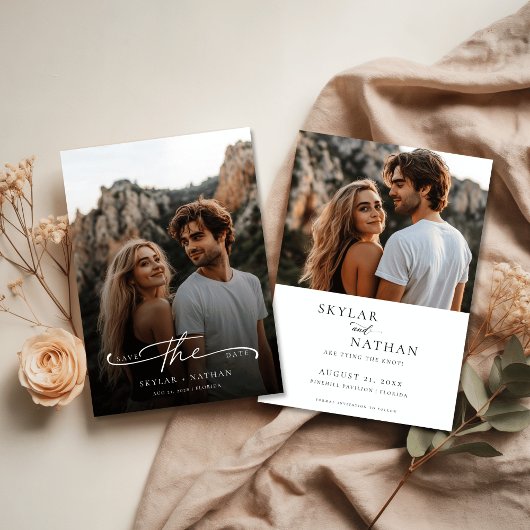 Trendy Script Moderne Minimalistische Trouwfoto Save The Date