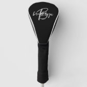 Trendy Script Monogram Zwart Wit Grijs Golfheadcover (Voorkant)