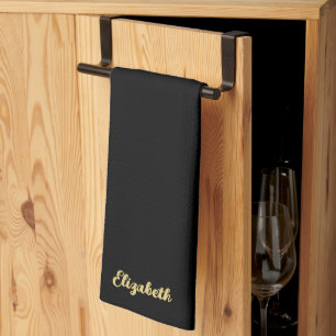 Trendy Script Naam Elegante Zwarte En Gouden Sjabl Theedoek