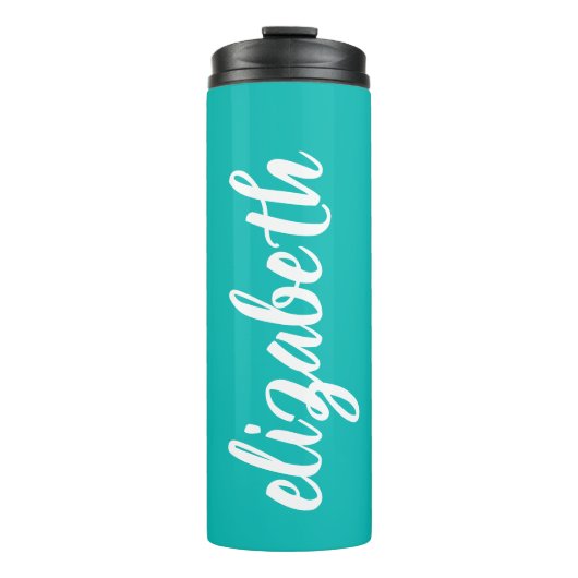 Trendy Script Name op Turquoise Thermosbeker (Voorkant)