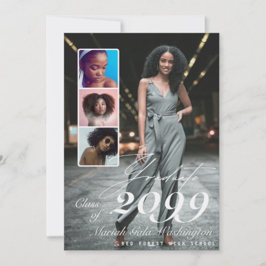 Trendy Script Overlay 4 Foto Collage Afstudeerfees Aankondiging (Voorkant)