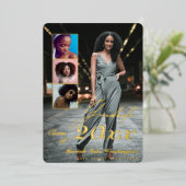 Trendy Script Overlay 4 Fotocollage Afstuderen Folie Uitnodiging (Staand Voorkant)