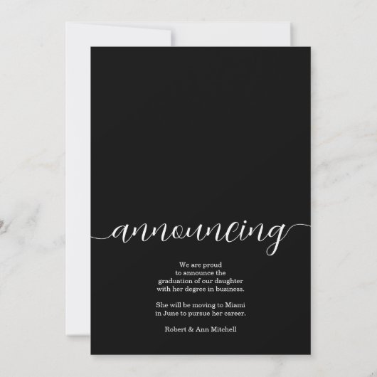 Trendy Script Overlay Afstuderen Aankondiging (Achterkant)