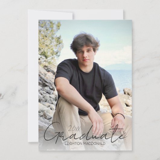 Trendy Script Overlay Five Photo Afstuderen Aankondiging (Achterkant)