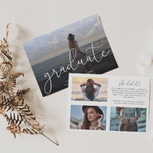 Trendy Script Overlay Multi Foto Afstudeerkaart Aankondiging
