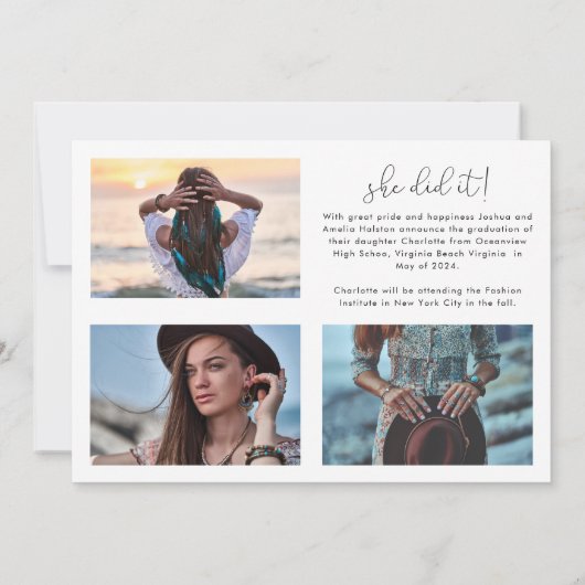 Trendy Script Overlay Multi Photo Afstuderen Aankondiging (Achterkant)