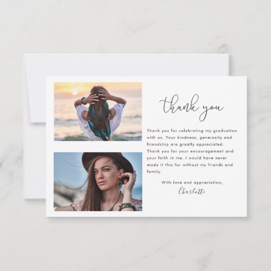 Trendy Script Overlay Multi Photo Afstuderen Bedankkaart (Achterkant)