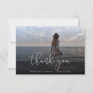 Trendy Script Overlay Multi Photo Afstuderen Bedankkaart