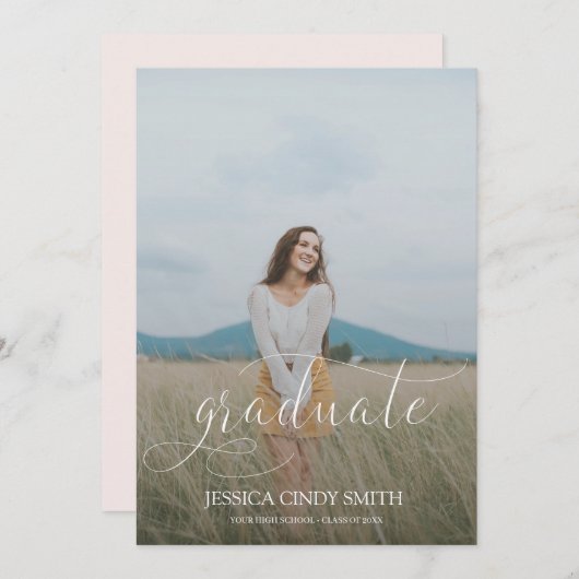 Trendy Script Overlay Photo Afstuderen Kaart (Voorkant / Achterkant)