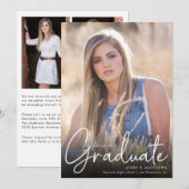 Trendy Script Overlay Three Photo Afstuderen Aankondiging (Voorkant / Achterkant)