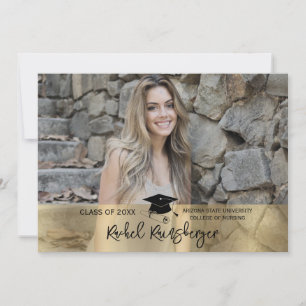 Trendy Script Overlay Three Photo Afstuderen Kaart