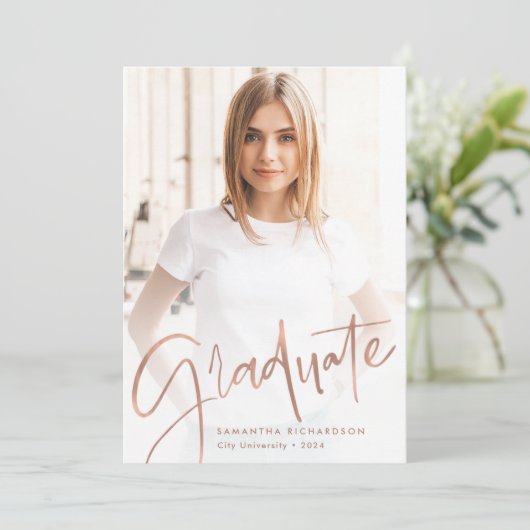 Trendy Script Overlay | Twee foto-Afstuderen Aankondiging (Staand voorkant)