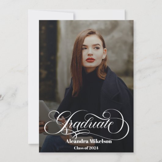 Trendy Script Overlay Two Photo Afstuderen Aankondiging (Voorkant)