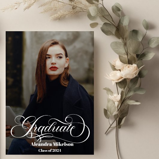 Trendy Script Overlay Two Photo Afstuderen Aankondiging